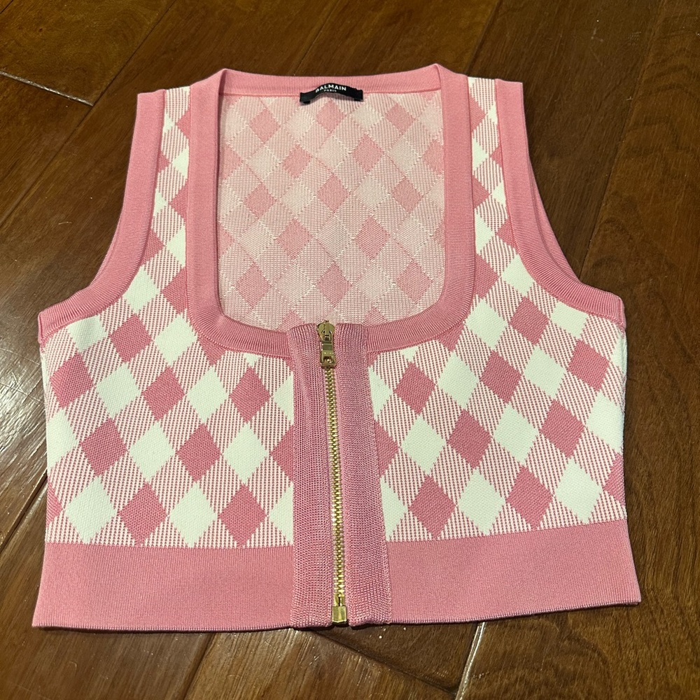 Balmain pink and white cropped top
